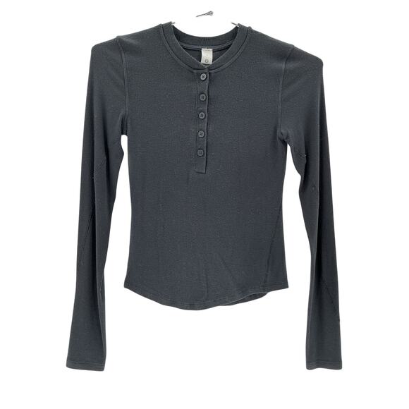Lululemon Black Lenzing Hold Tight Long-Sleeve Henley Size 2 - Picture 2 of 4